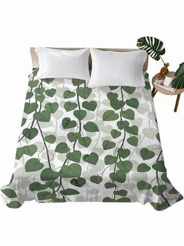Twin Size Flat Sheet Only, Spring Plants Ivy Bed Top Sheet Soft Microfiber Breathable Bedding Flat Sheets, Green Heartleaf Philodendron Top Sheets Hotel Luxury
