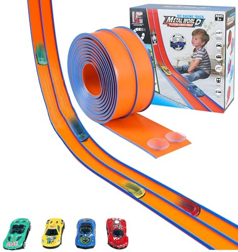 4.5M Flexible Speed Track for Toy Cars - DIY Racetrack with 4 Diecast Cars, Car Track Compatible with Most 1/64 Scale, Portable Gift for Kids 3 4 5 6 7 8 Years Old