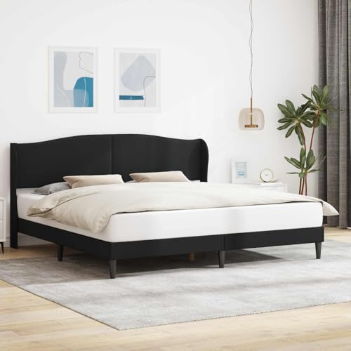 Teenpull Negro Cama somier Base lecho canapé Estructura con cabecero en Cuero sintético, 180 x 200 cm, contrachapado, Dormitorio Interior, Soporte para Descanso y Montaje fácil