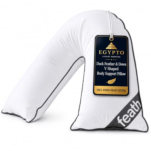 EGYPTO V Shaped Duck Feather & Down Neck Support Pillow, Soft & Fluffy V Pillows for Adults, Triangle Pillow, Orthopaedic, Pregnancy, Nursing Anti-Dustmite Washable V Shaped Pillows