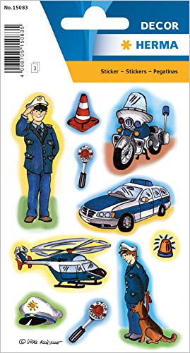 HERMA 15083 Stickers for Children, Police (30 Stickers, Paper, Matte) Self-Adhesive, Permanent Adhesive Motif Labels for Girls and Boys, Colourful