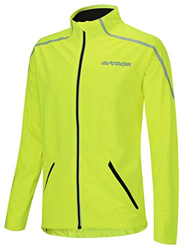 Airtracks Damen Thermo Jacke AIR TECH Fahrradjacke Laufjacke Radlerjacke Radjacke Wasserdicht Winddicht Windstopper Atmungsaktiv Reflektierend - Neon - L
