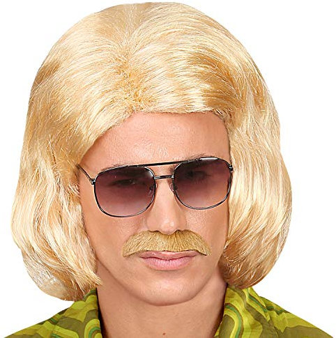 NET TOYS Stylische 70er Jahre Perücke mit Bart - Blond - Cooles Herren-Kostüm-Zubehör Kultige Schlager Herrenperücke mit Fake-Bart - Perfekt geeignet für Mottoparty & Fasching