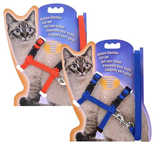SIOPPKIK 2 Stück Katzengeschirr Geschirr Weiche Katzengeschirr mit Leine,Verstellbare Nylon Geschirre Katzenleine für Kätzchen Welpe Kaninchen