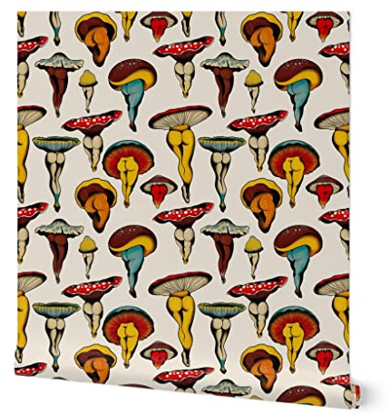 Spoonflower Mushroom Butt Pre-Pasted Removable Wallpaper