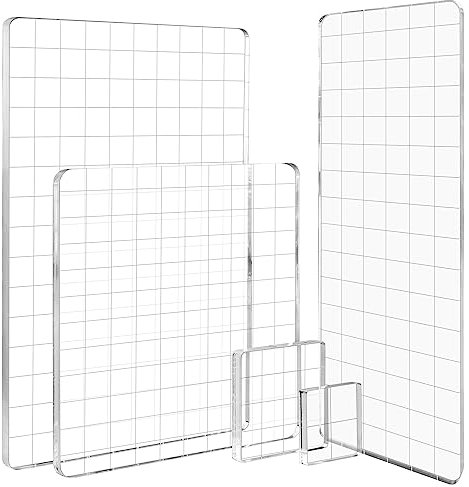 Briartw Acryl-Stempelblock, transparentes Stempelwerkzeug-Set mit Gitterlinien für Scrapbooking, Basteln, Kartenherstellung, transparentes Acryl-Stempel-Set mit Gitterlinien, verschiedene Größen,