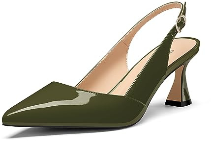 Saekcted Femmes Mi Talon Heel Pointu Bout Escarpins Lanières Cheville Slingback Slip-on Danse Cute Été 6.5 CM Heels Vert Olive 39 EU