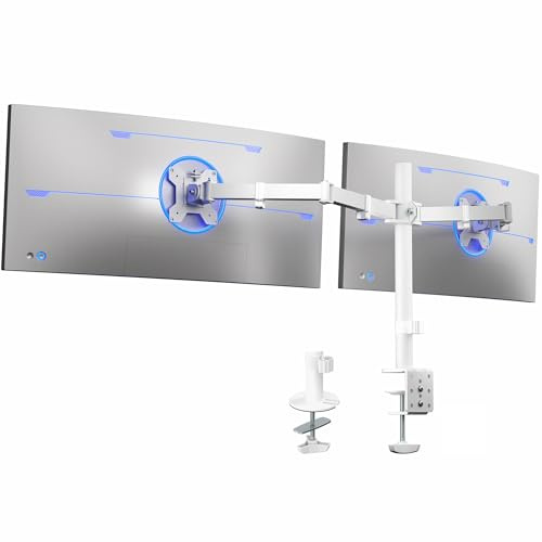 VIVO VIVO Dual Ultrawide Monitor Desk Mount, Heavy Duty Fully Adjustable Steel Stand, Holds 2 Computer Screens up to 38 inches and Max 22lbs Each, White, STAND-V038W