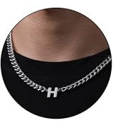 HAYOUWAY Herren & Damen Silber Kette, Edelstahl Panzerkette Kubanische Kette mit Buchstaben Anhänger Schmuck Geschenke