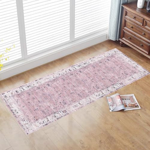 CXTAI Vintage Boho 60x180cm (2x6ft) Long Carpet Runners for Hallways Kitchen Laundry Entryway Non-Slip Machine Washable - Pink Style