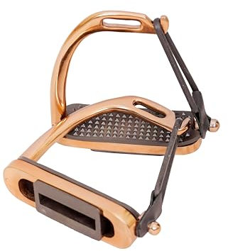 Sicherheitssteigbügel Fillis Pfauenmotiv, Rotgold, für Reiten, S/Stahl, mit Gummi und Laufflächen (12,7 cm)