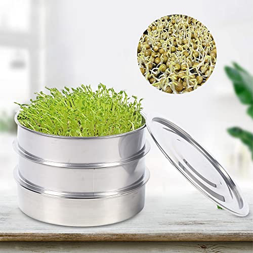 KLOOLIVE Keimschale Edelstahl für Sprossen mit Metallsieb Kressesieb Samen Schale Durchmesser 20cm