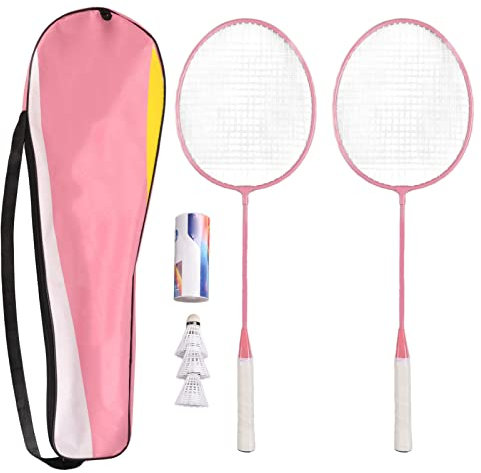 XIASABA Badmintonschläger-Set Profi Badminton Schläger Set Badmintonschläger-Set aus geteilter Eisenlegierung mit Aufbewahrungseimer Aufbewahrungstasche Rosa