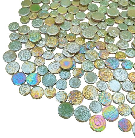 500 g gemischte 3 Größen runde Keramik-Mosaikfliesen, kreative handgefertigte Heimdekoration (Raibbow Hellgrün)