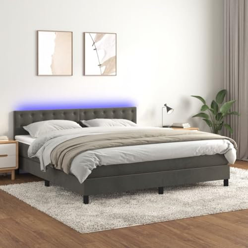 Willood Boxspringbett mit Matratze LED Dunkelgrau 180x200cm Polsterbett Bett Einzelbett Bettrahmen Bettgestell Lattenrost Hotelbett Schlafzimmerbett Samt Stil4