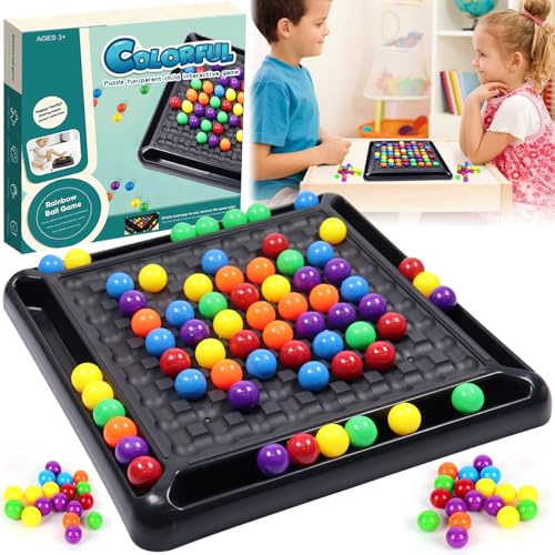 Intellektuelles Schachbrett Doppelduell, Regenbogenball Elimination Brettspiel, Spiel Kugeln Schieben Gesellschaftsspiele, Schachbrett Strategiespiele, Familienspiel Partyspiele für Erwachsene Kinder
