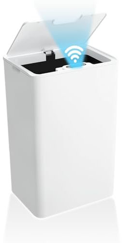 JAOGAUS Pattumiera con sensore, 15l Pattumiera Automatica Sensore, automatico touchless bidone dei rifiuti, per bagno, soggiorno, ufficio (Bianco)