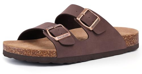 shevalues Cork Footbed Vegan Slides, Arch Support Sandal for Women | Summer Slip-on Women’s Mules Outdoor Indoor with Adjustable Buckle