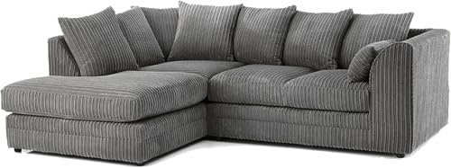 Bliss Furniture's Jumbo Cord Scatter Back 4-Seater Left Hand Corner Sofa Elevate Your Living Room With Comfort and Style (Grey, Left Hand Corner)