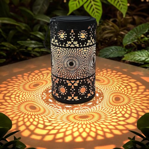 MIFXIN Lanterna solare a forma di girasole, in metallo, da giardino, lanterna da esterno in metallo con gancio da pastore, impermeabile, luce a LED, ornamento da giardino per esterni, per tavolo