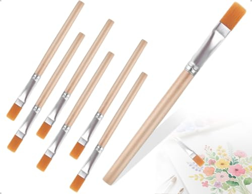 Emezddo Set Di 6 Pennelli Piatti, Piccoli Pennelli In Nylon Con Manico In Legno, Adatti A Bambini E Adulti A Scuola, In Classe, A Casa E Per Principianti, Nonché Per Artisti E Body Painting