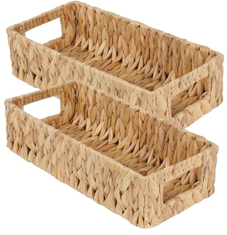 Toilet Tank Basket,Water Hyacinth Woven Storage Basket with Handles for Bathroom Organization - Toilet Paper Holder & Storage Bin, Handwoven Natural Basket (2-Pack)
