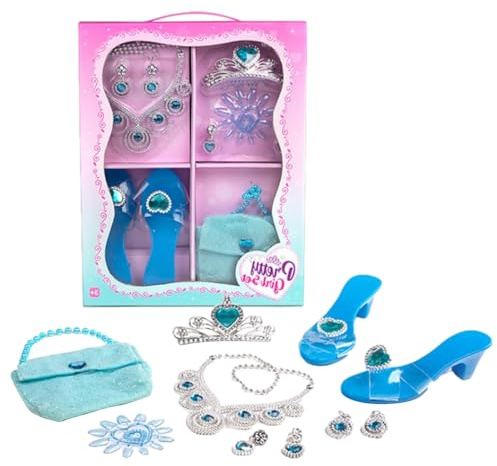 Generico Set di scarpe da principessa - Scarpe per bambine, corona e gioielli | da gioco in boutique per bambini piccoli, collezione di giocattoli fantasiosi per feste di compleanno, finti regali di