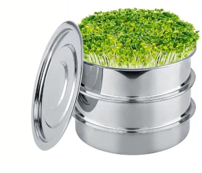 VNLCPX Barattolo Germogliatore Set, Germinatore per Semi con Coperture e 2 Vassoio, per Semi Germogli e Microgreens, Acciaio Inossidabile, 8.5in