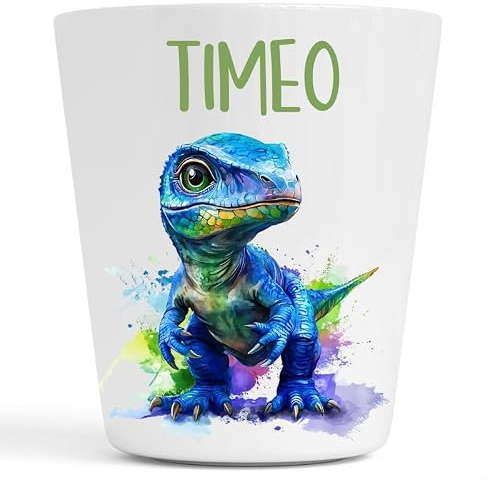 Générique Gobelet en Plastique pour Enfants | Gobelet Personnalisé avec Nom |Verre Plastique Incassable Personnalisé motif dinosaures (Dino TIMEO)