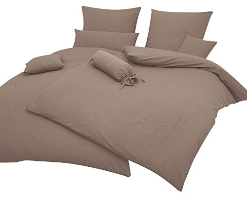 Janine Bettwäsche Seersucker Uni Piano 135x200 cm inklusive Kissenbezug 80x80 cm Taupe
