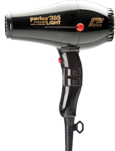 Parlux Powerlight 385 - Secador de pelo en color negro, 2150 W, potentes y ligeros, accesorios para el cabello para un secado y peinado rápidos y fáciles, con silenciador integrado con tecnología