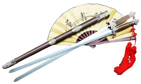 LOONGSWORD Double Stainless Steel Chinese Sword Set – Handmade Flexible Blades, Rosewood Scabbard & Handle, Traditional Wushu Training & Display Swords