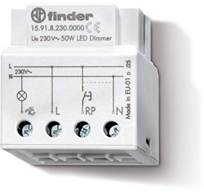Finder Dimmer (varialuce) 100 W con Montaggio su Falso Polo Tipo 15.91. Metodo di regolazione leading edge e lineare. Adatto per lampade incandescenti e alogene