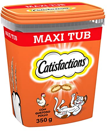 Catisfactions Snack per Gatto, Formato Scorta 700 g al gusto Pollo, 2 Maxi Tub da 350 gr Ciascuno