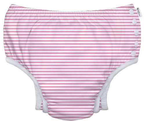 green sprouts Baby Girls Snap Infant and Toddler Reusable Swim Diapers, Light Pink Pinstripe, 18 Months