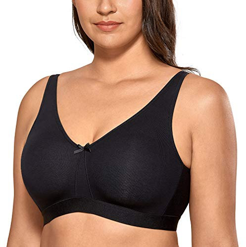 AISILIN Women's Non Wired Bras Full Cup Cotton Comfort No Padding Plus Size Sleep Wireless Black 34E
