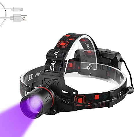 WESLITE Lampe Frontale UV, Ultraviolette Lampes Frontales LED Rechargeable Lampe Frontal Blacklight pour la Pêche/les Scorpions/les Fuites d'huile Automobile et de CVC/l'Art (Blanche + Violette)