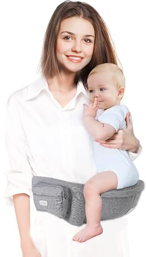 YIYUNBEBE Baby Hip Carrier, Baby Carrier with Adjustable Waistband & Breathable Mesh, Ergonomic Carrier with Non-Slip Hip Seat Surface for Newborns & Toddlers, Light Grey