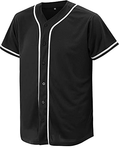 CUTHBERT Solid Baseball Jersey Shirt for Men and Women, Plain Short Sleeves Button Down T-Shirt(Black L)