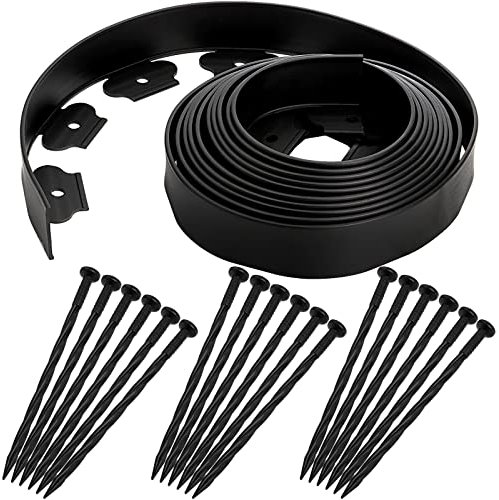 ZEAYEA 20 Feet Garden Edging with 18 Anchoring Spikes, 2 inch High Heavy Duty Black Lawn Garden Borders, Yard Instant Edging Kit for Landscape and Flower Gardens
