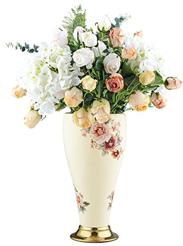 fanquare Vintage Blumen Porzellan Vase, Tischdekoration Vasen, Handgefertigte Keramik Blumenvasen für Hochzeit Goldvase