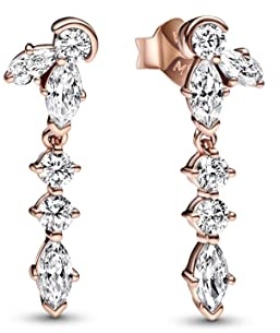 Pandora Timeless Sparkling Herbarium cluster 14k rose-gold plated unique metal blend drop earrings with clear cubic zirconia