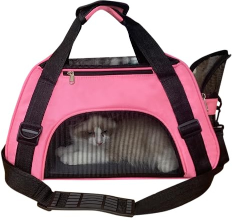 PYKESALY Cat Carrier Dog Carrier Pet Carrier, Airline Approved Soft-Sided Foldable,Puppy Carrier with Breathable Mesh for Small Medium Cats Dogs Rabbit (M, Pink)