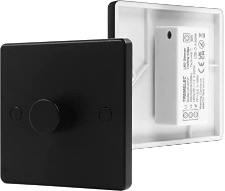 VIPMOON 5-200W LED Dimmer Switch, 1 Gang 1Way/2 Way Trailing Edge Dimmer Switch for Dimmable LED/Halogen/Incandescent Lights, Rotary Push On/Off, 240V, Black