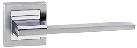 AZERODESIGN- Manillas Puertas Interior - Manetas Puertas Interior Casa- Juego Manillas Puerta Madera - Aluminio Baño Combinado acabado níquel satinado y Níquel Brillo (Roseta Cuadrada)