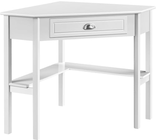 Yaheetech Escritorio Esquina Grande Mesa Escritorio en L con Cajon Mesa de Estudio Moderno Tocador de Maquillaje para Dormitorio Oficina 106×71,5×76,5cm Blanco