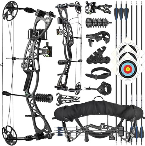 ZSHJGJR Bogenschießen Compoundbogen Set 0-70lbs Bogen und Pfeil jagdbogen compoundbögen für Rechtshand Linkshand Komplett Set Bogen Jagd Anfänger Erwachsene (Set 1 - Schwarz)