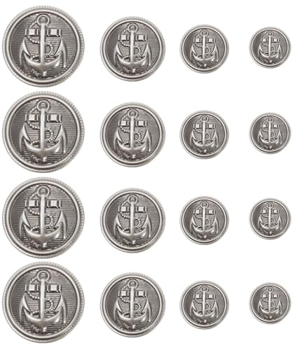 EMSea Juego de 40 botones de metal para blazer, trajes antiguos, botones de vástago de aleación, kit de botones vintage, accesorios de ropa para abrigos, uniformes, chaquetas, color plateado