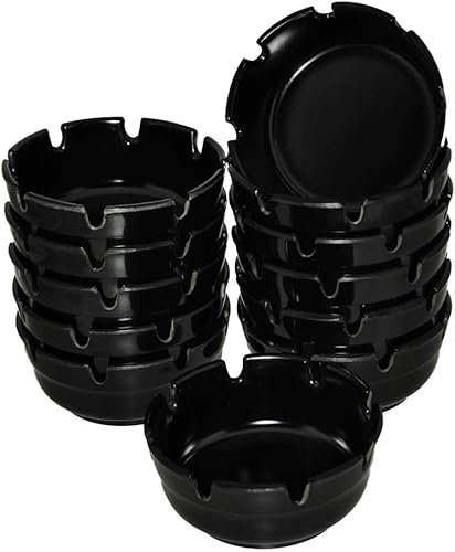 Chabrias Ltd Set of 12 Melamine Ashtrays - 4 Diameter, 8 Cigarette Notches, Durable Construction - Ideal for Bars, Restaurants, and Home Use