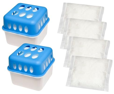Invest Lot de 2 déshumidificateurs avec 4 recharges de 400 g de granulés pour cuisine, salle de bain, salon, sans électricité, absorbeur d'humidité